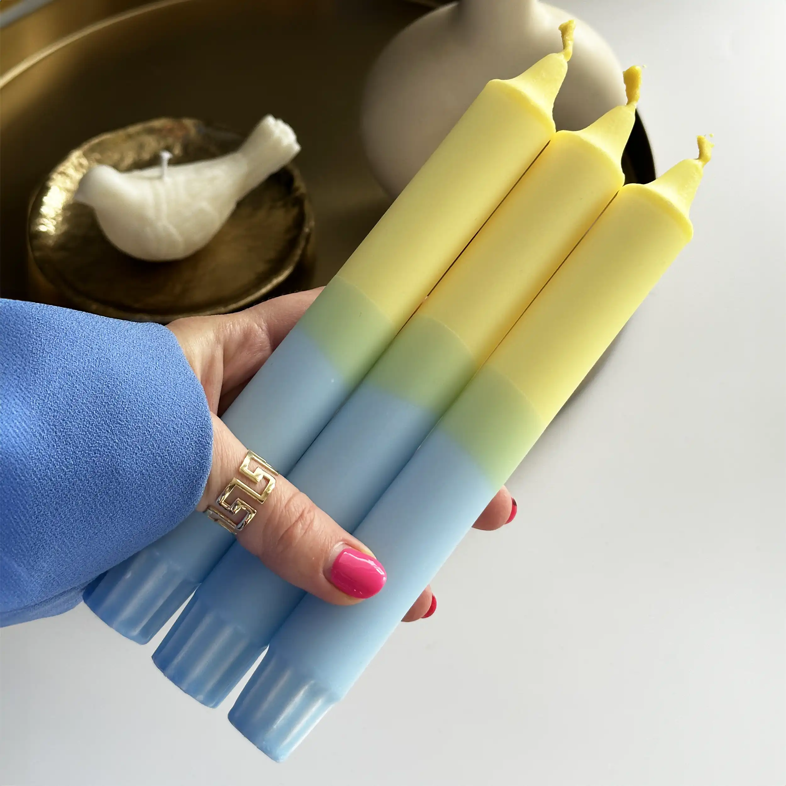 Yellow & Blue Pillar Candle