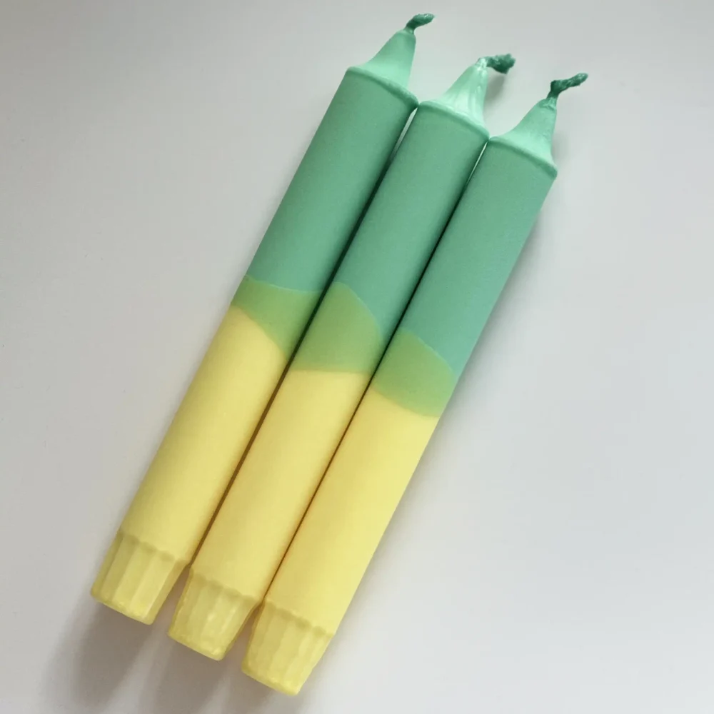 Menta színű & Sárga Oszlop Gyertya