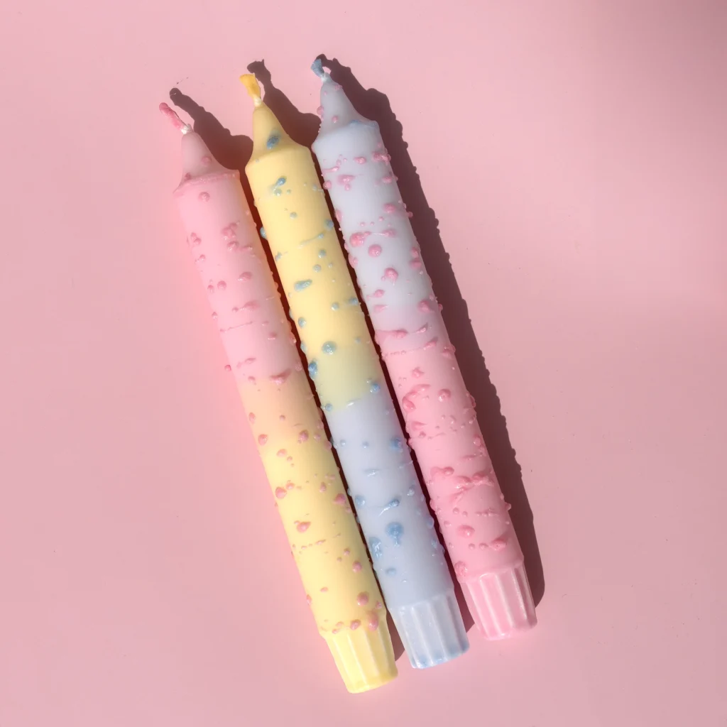 3 pcs decorated pillar pastel candles