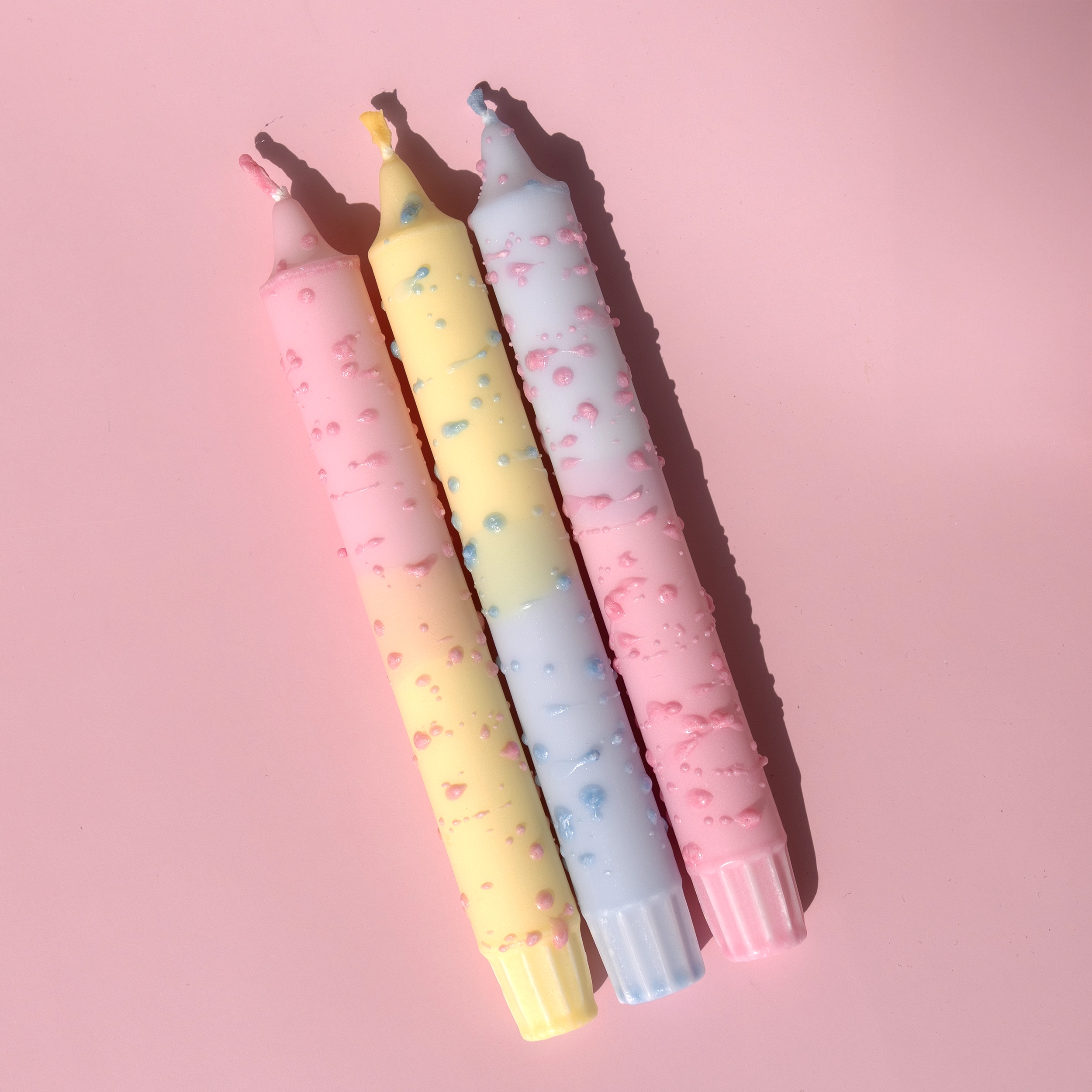 3 pcs decorated pillar pastel candles