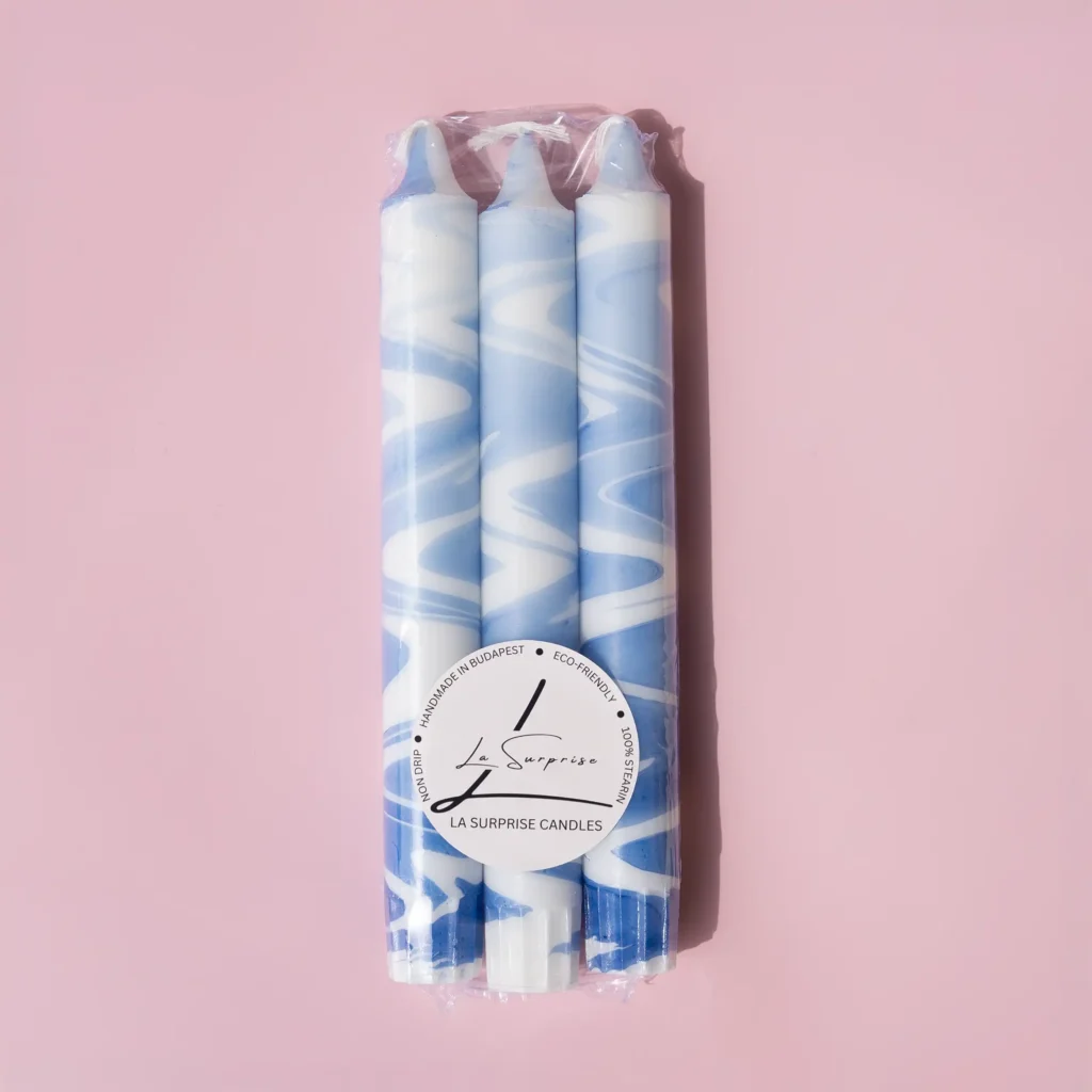 Marble Blue Pillar Candle